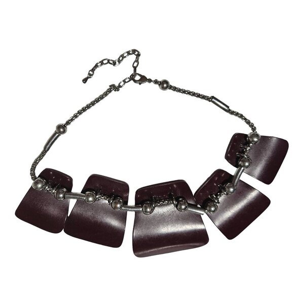 Art Deco Red Silver Chunky Geometric Pendant Necklace Statement Fashion Jewelry - Picture 2 of 5